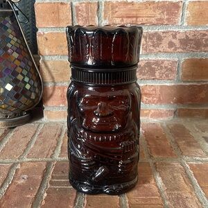 Vtg Dutch Masters The Chieftain Brown Amber Glass Indian Jar Humidor Canister